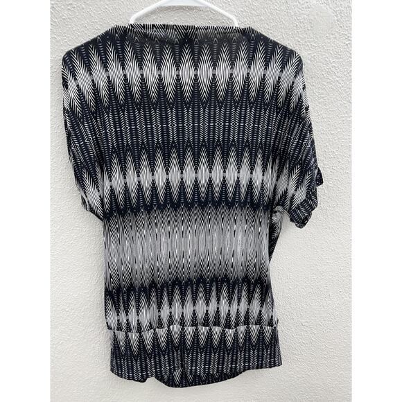 Womens Worthington Stretch Short Sleeve Faux Wrap Black Blouse Size Small - Picture 7 of 10